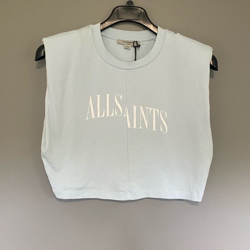 Allsaints Mika Crop Dropout Ta Top In Air Blue